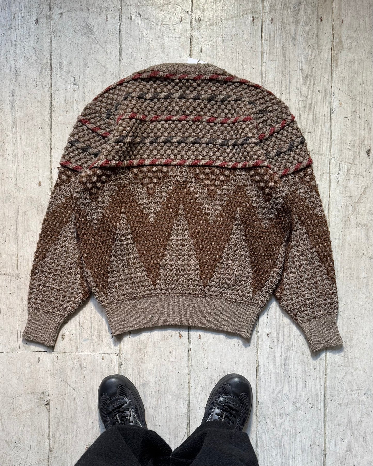 Late 70s / 80s Brown Candy Cane Style Ribbing / Zig Zag Pattern Jumper (~M~)