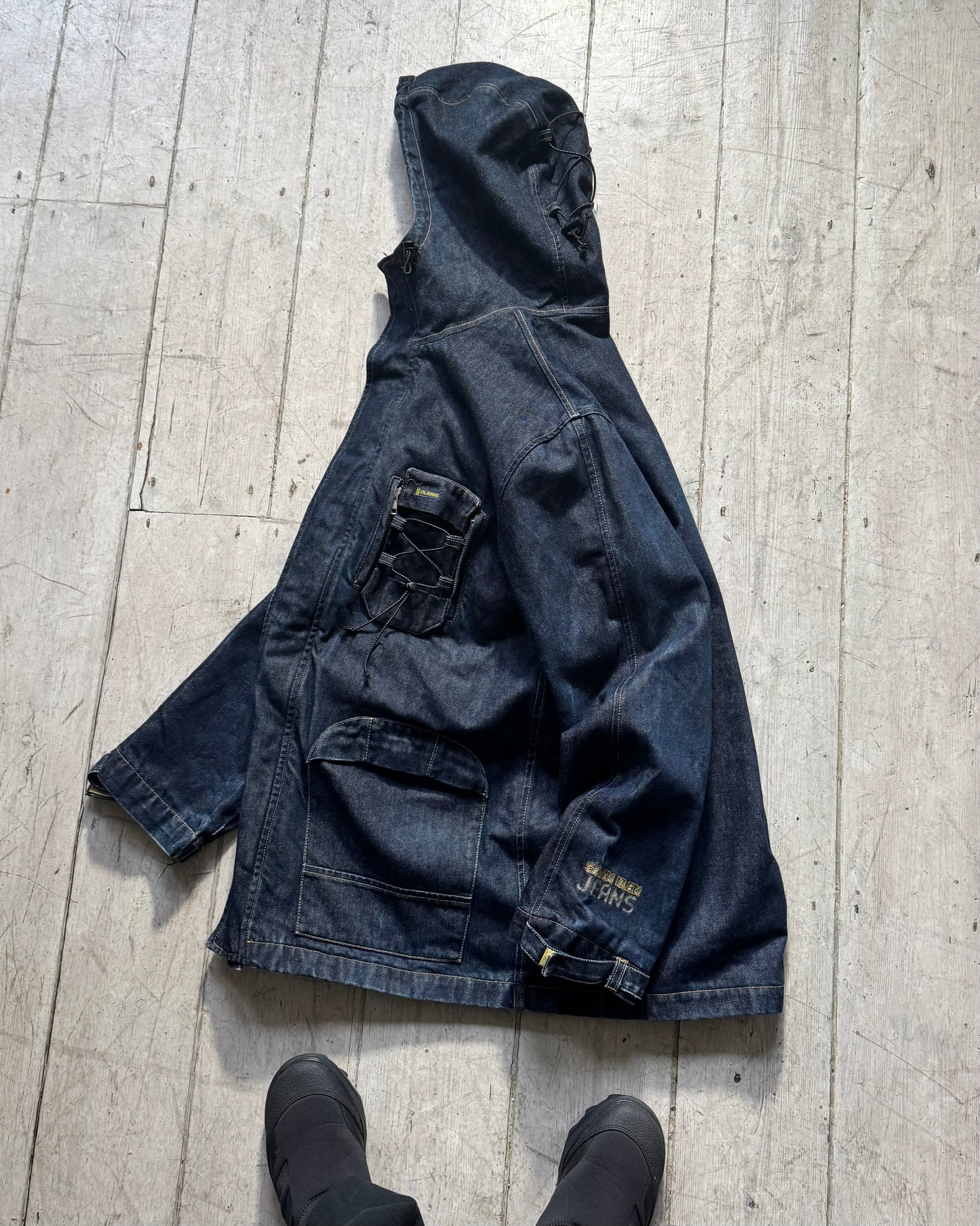 90s Drawcord Adjustment Toggle Feature Denim Parka Jacket (~XL~)