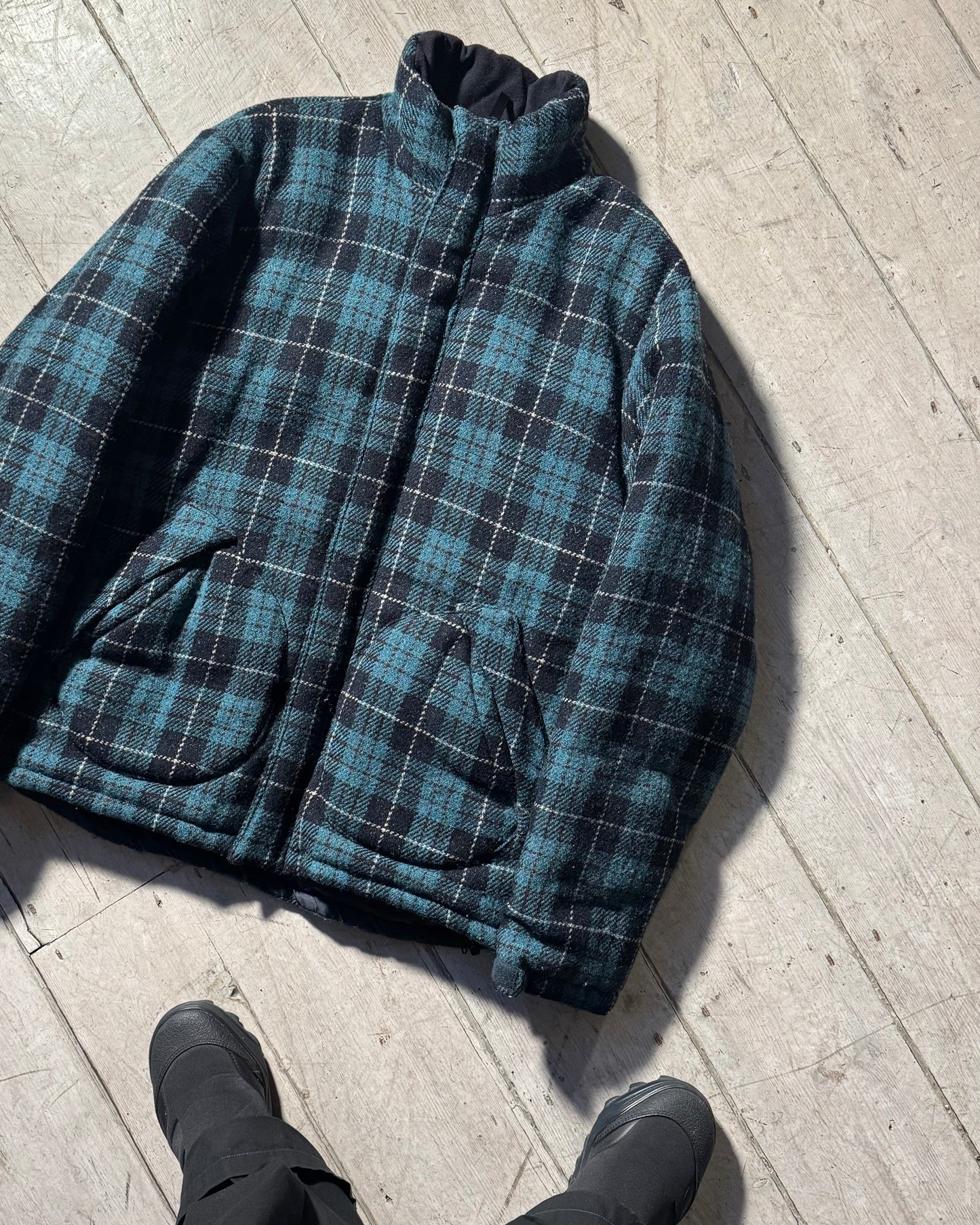 90s Harris Tweed Wool Plaid Puffer Jacket (OS)