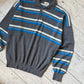 80s Light Weight Button Up Striped Polo Knit Jumper (M~L)