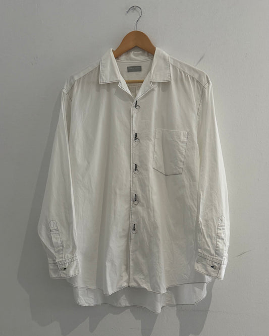 1990 White / Black Metal Ring Closure Contrast Stitch Shirt (~L~)