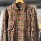 2004 Crinkled Brown Red Black Plaid Work Jacket (S~M)