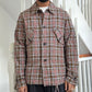 2004 Crinkled Brown Red Black Plaid Work Jacket (S~M)