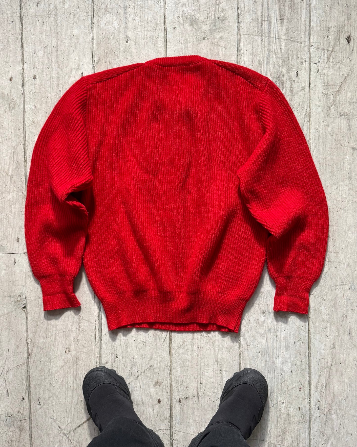 80s Maillaparty Red Submariner Style Henley Collar Knit Jumper  (S~M)