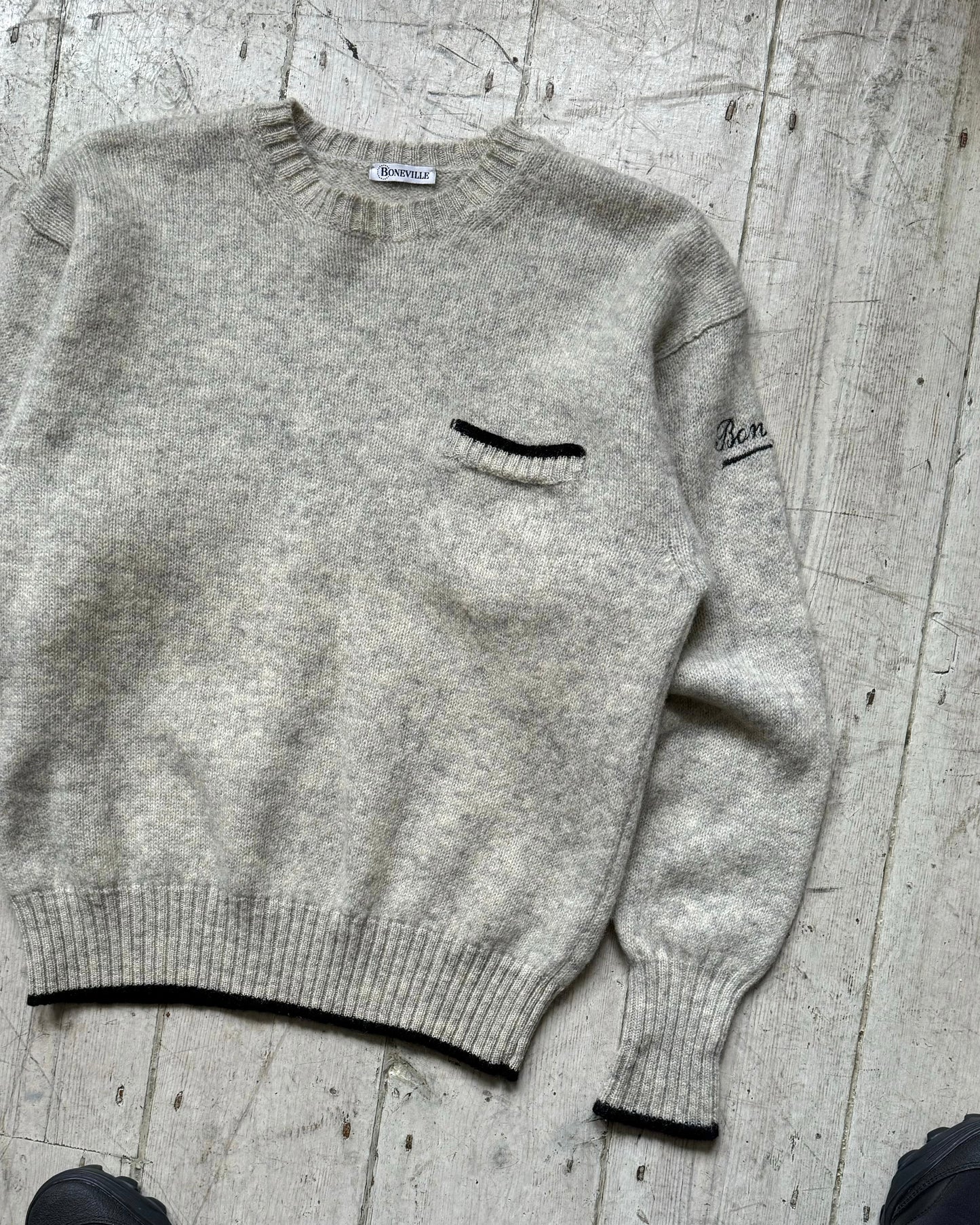 80s Speckled Sleeve Logo Knit Jumper  (~M~)