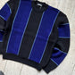 80s Blue Black Vertical Oversized Striped Knit Sweater / Jumper (~L~)