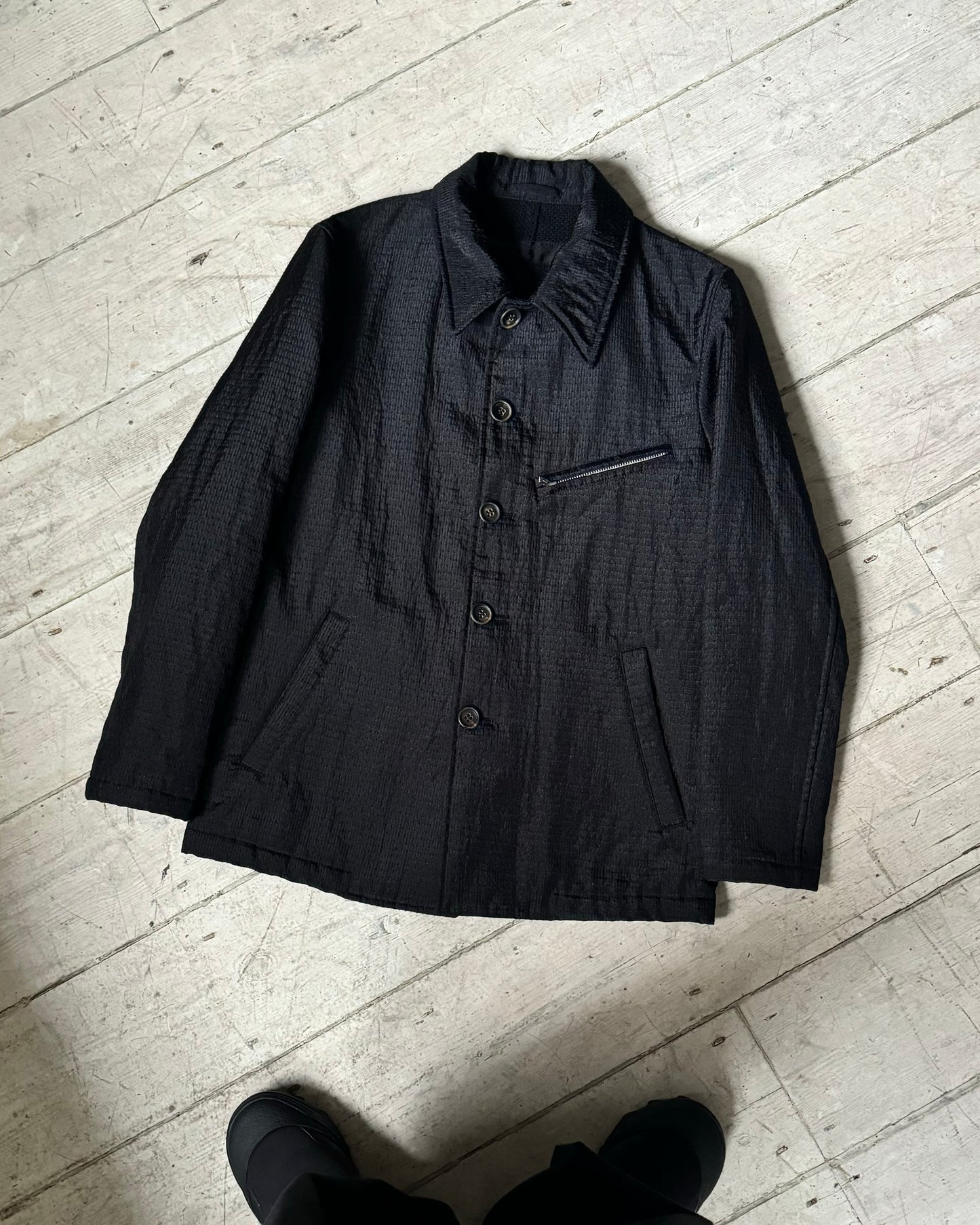 2002 Homme Textured Needle Punch Style Tonal Black Work Jacket (~M~)