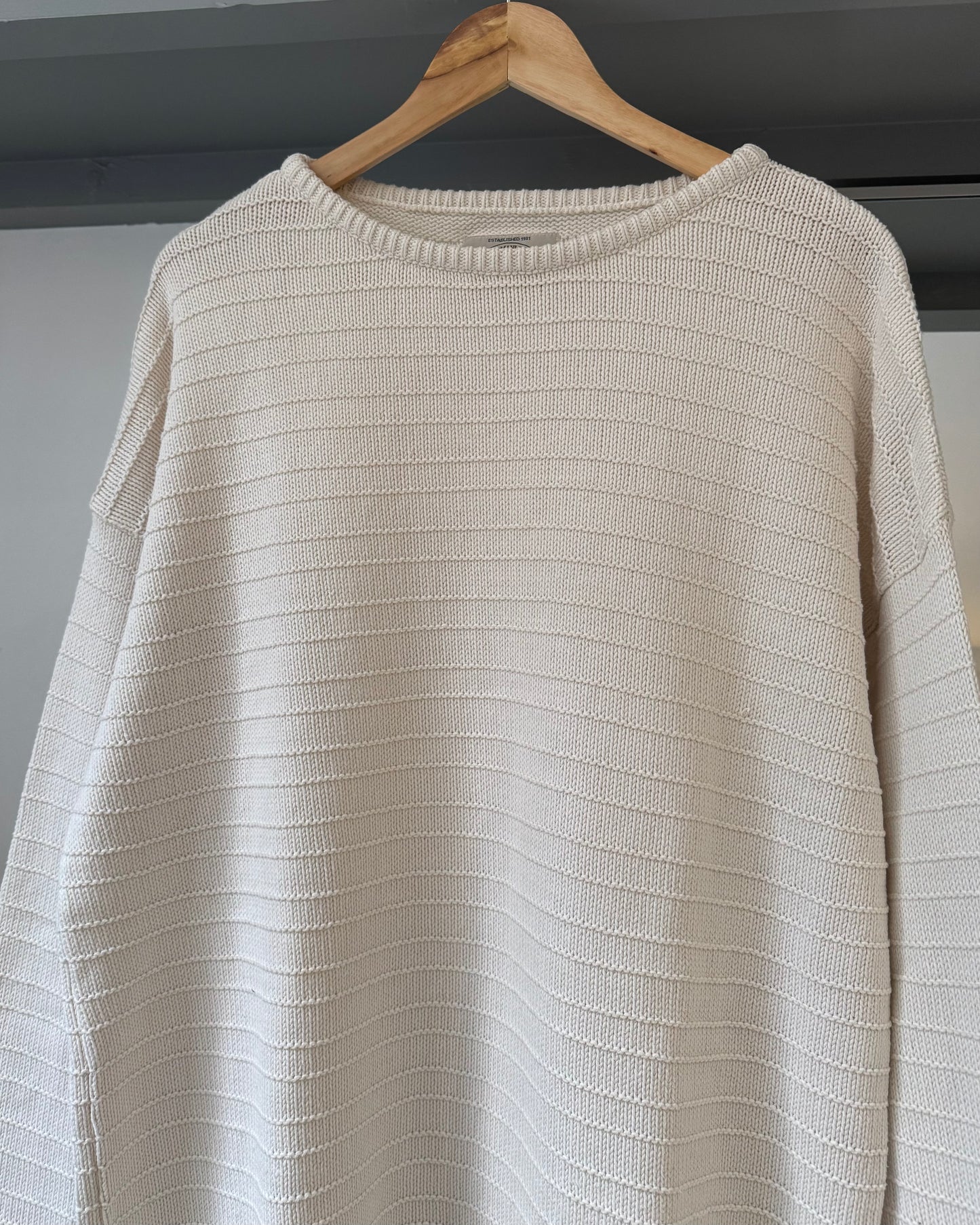 90s Cream Tonal Striped Knit Jumper (~XXL~)