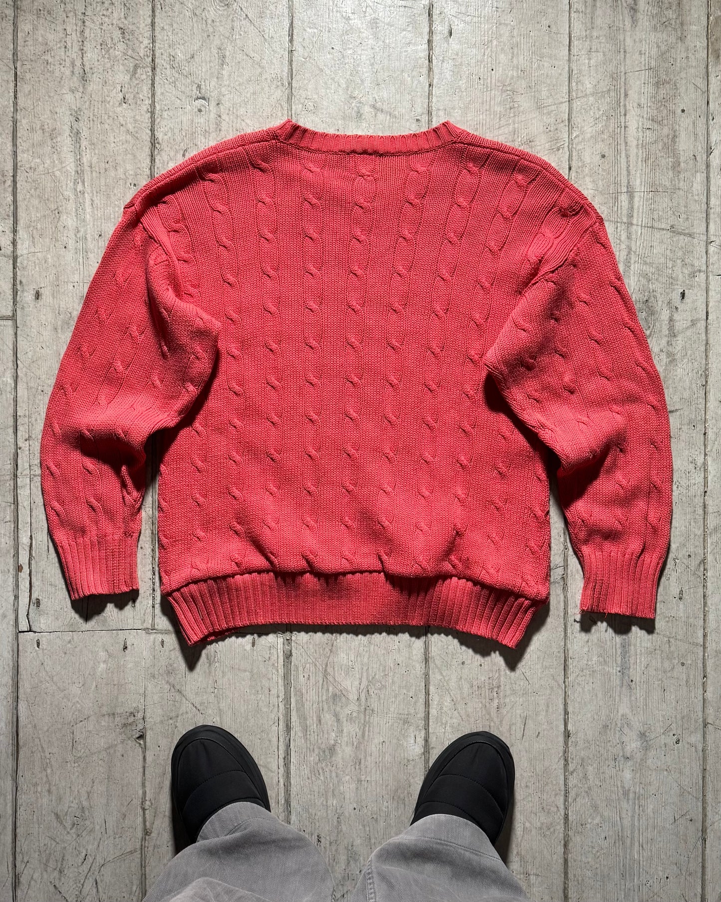 90s Bright Coral Cable Knit Jumper (~M~)