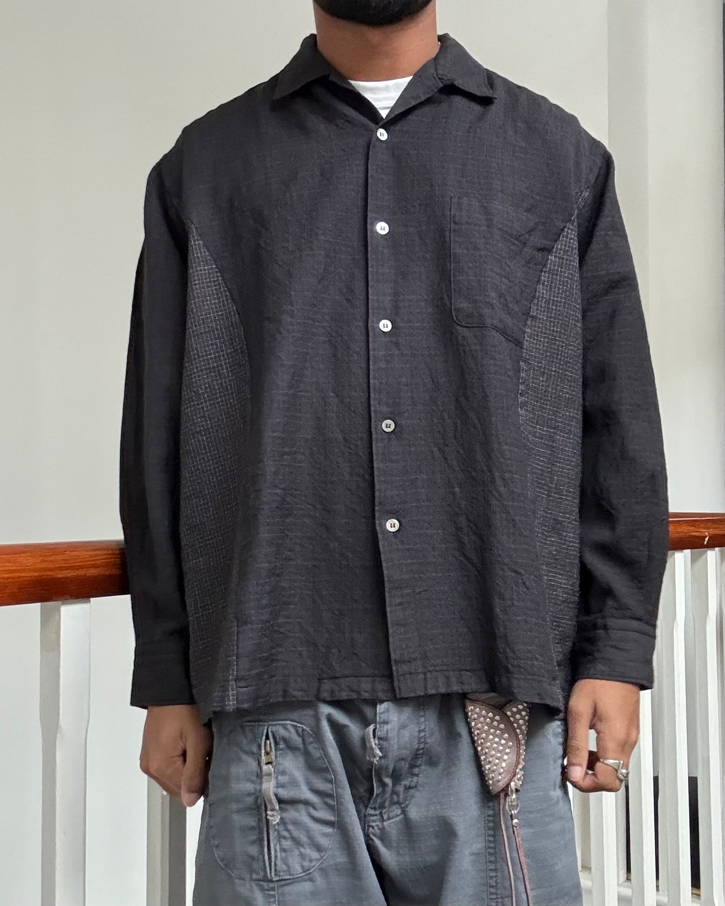 1997 Dual Micro Check Curved Panel  Shirt  (~M~)