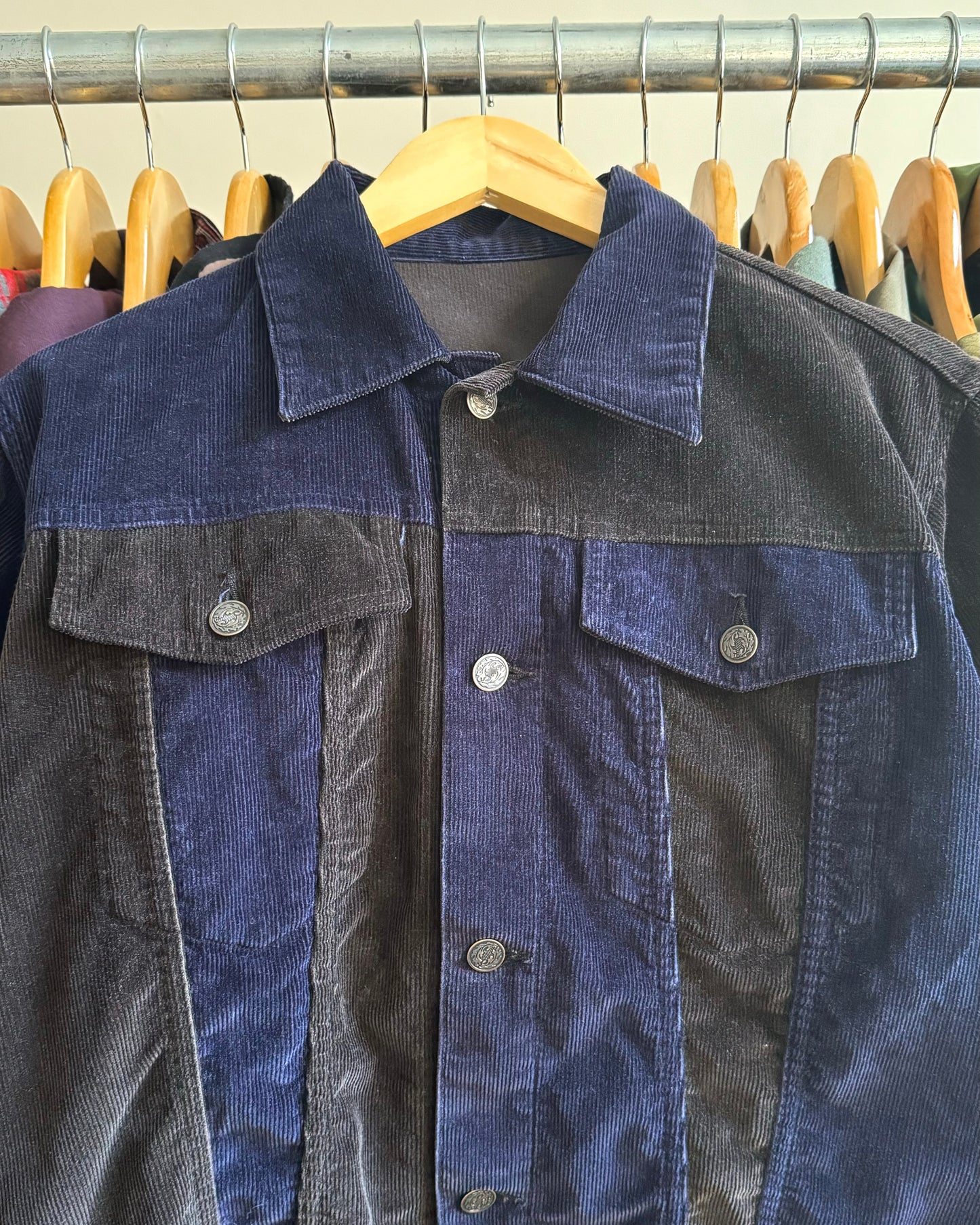 Corduroy Asymmetrical Two Tone Trucker Jacket (S-M)