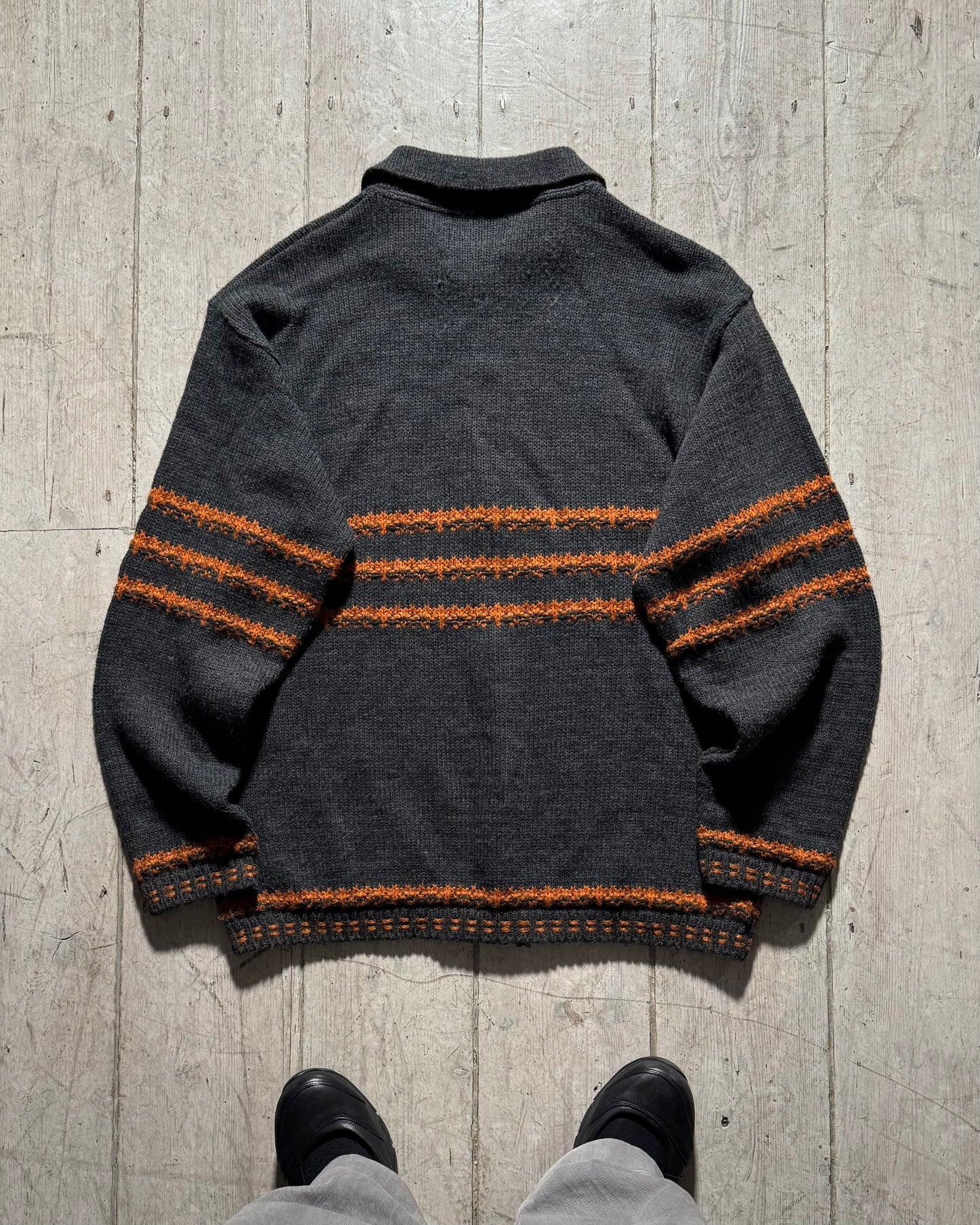 Early 2000s Grey Orange Striped  Zip Up Knit (~L~)