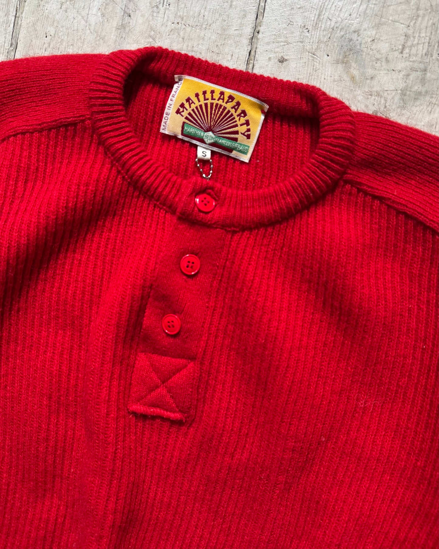 80s Maillaparty Red Submariner Style Henley Collar Knit Jumper  (S~M)