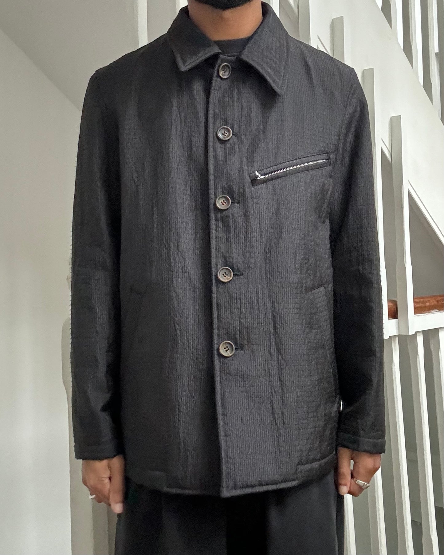 2002 Homme Textured Needle Punch Style Tonal Black Work Jacket (~M~)