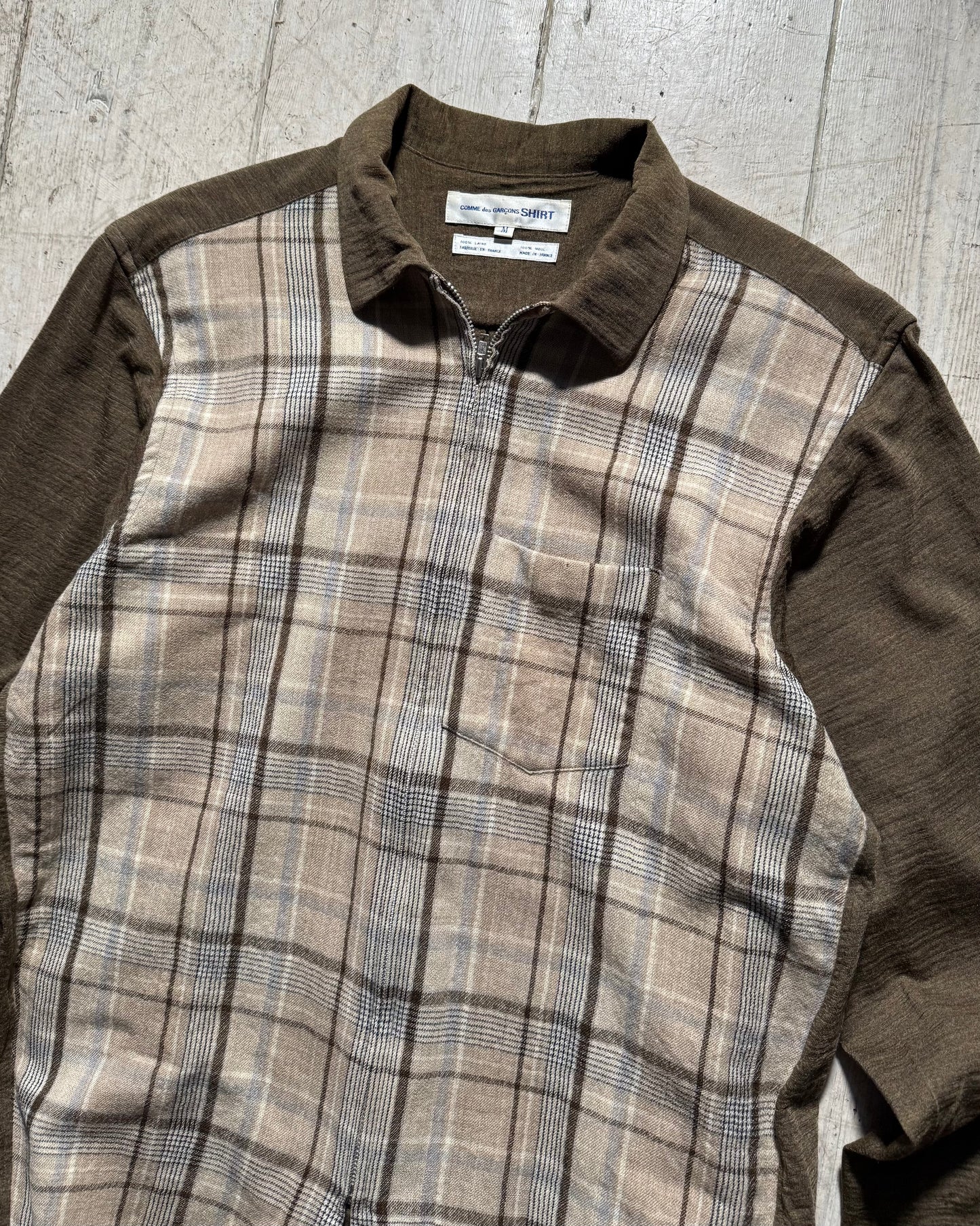 90s Plaid Front Zip Up Brown Lightweight Jacket (M~L)