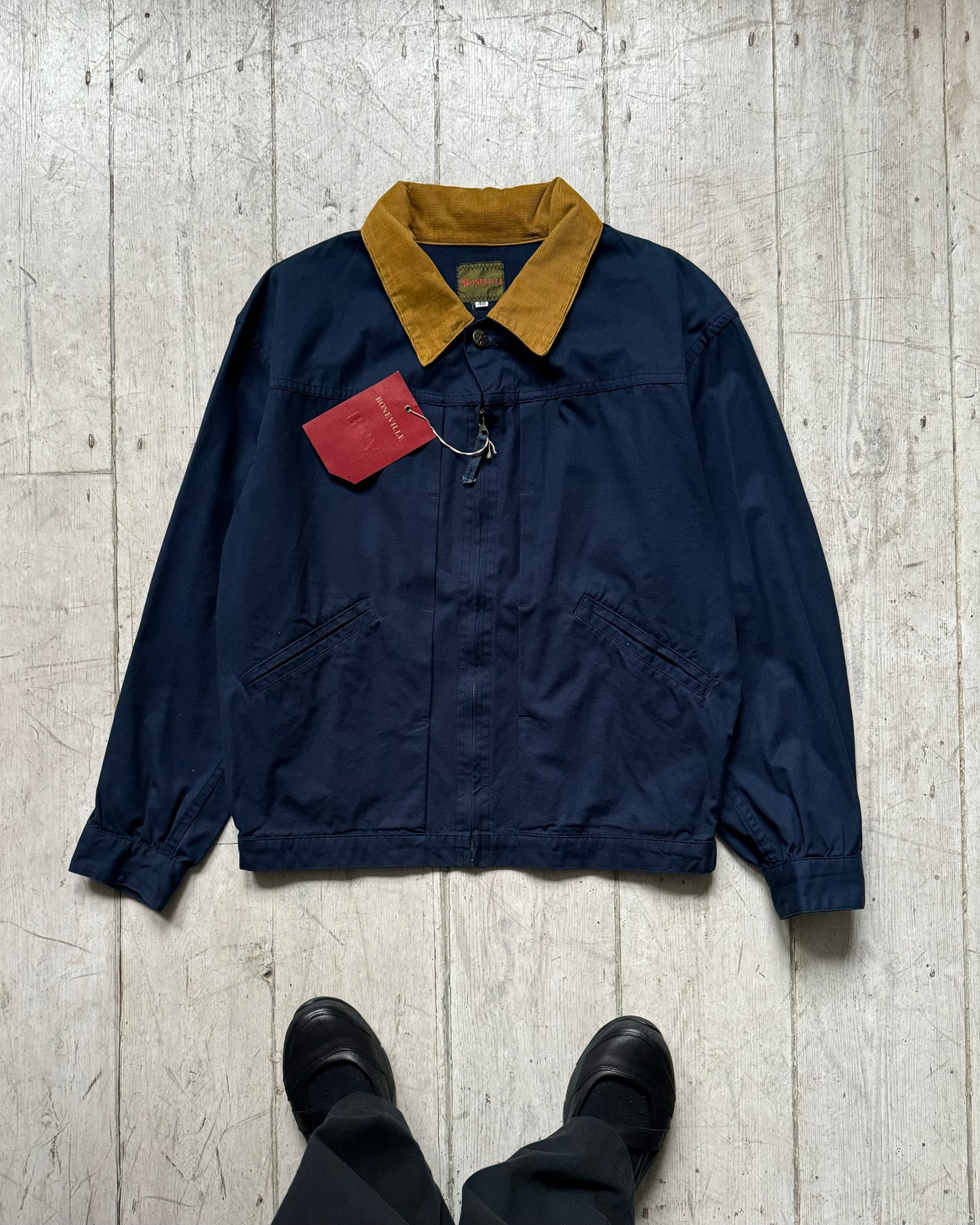 80s Pleated Front Boxy Navy Work Jacket (~L~)