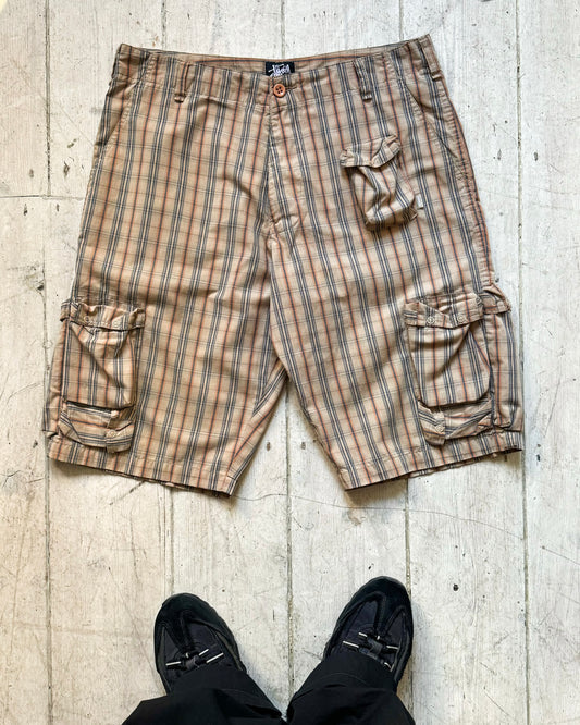 Beige Plaid Multi Pocket Shorts (33-35)