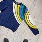 90s Blue Asymmetrical Ripple Pattern Knit Jumper (~M~)