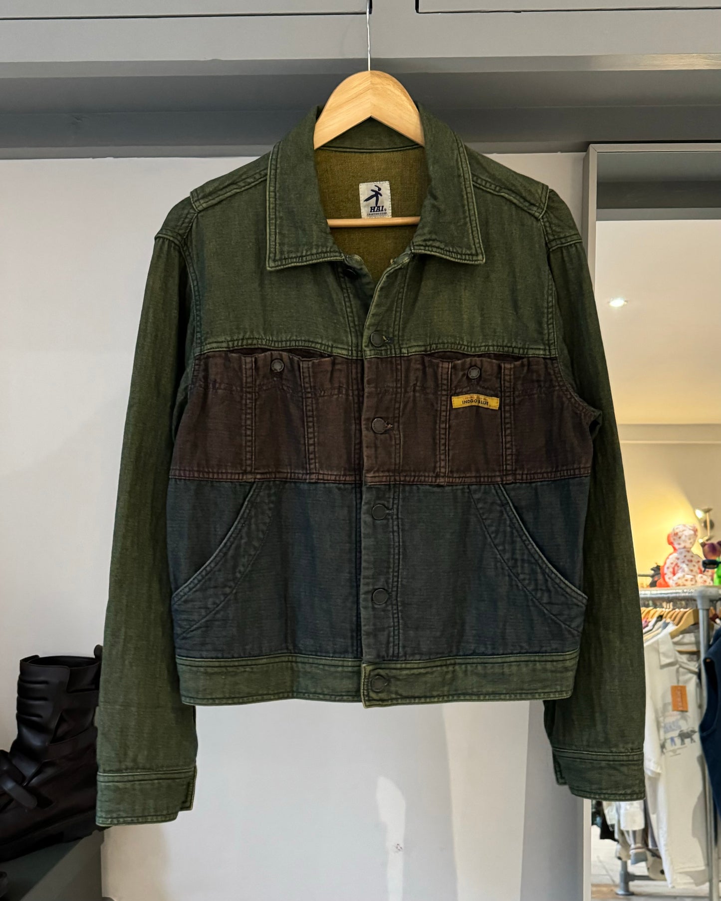 Green Brown Blue Panelled Trucker Jacket (~M~)