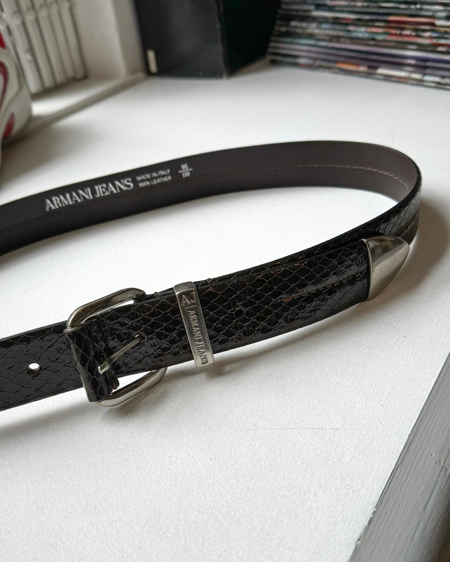 Deep Brown Crocodile Skin Style Leather Patent  Belt (33~36)