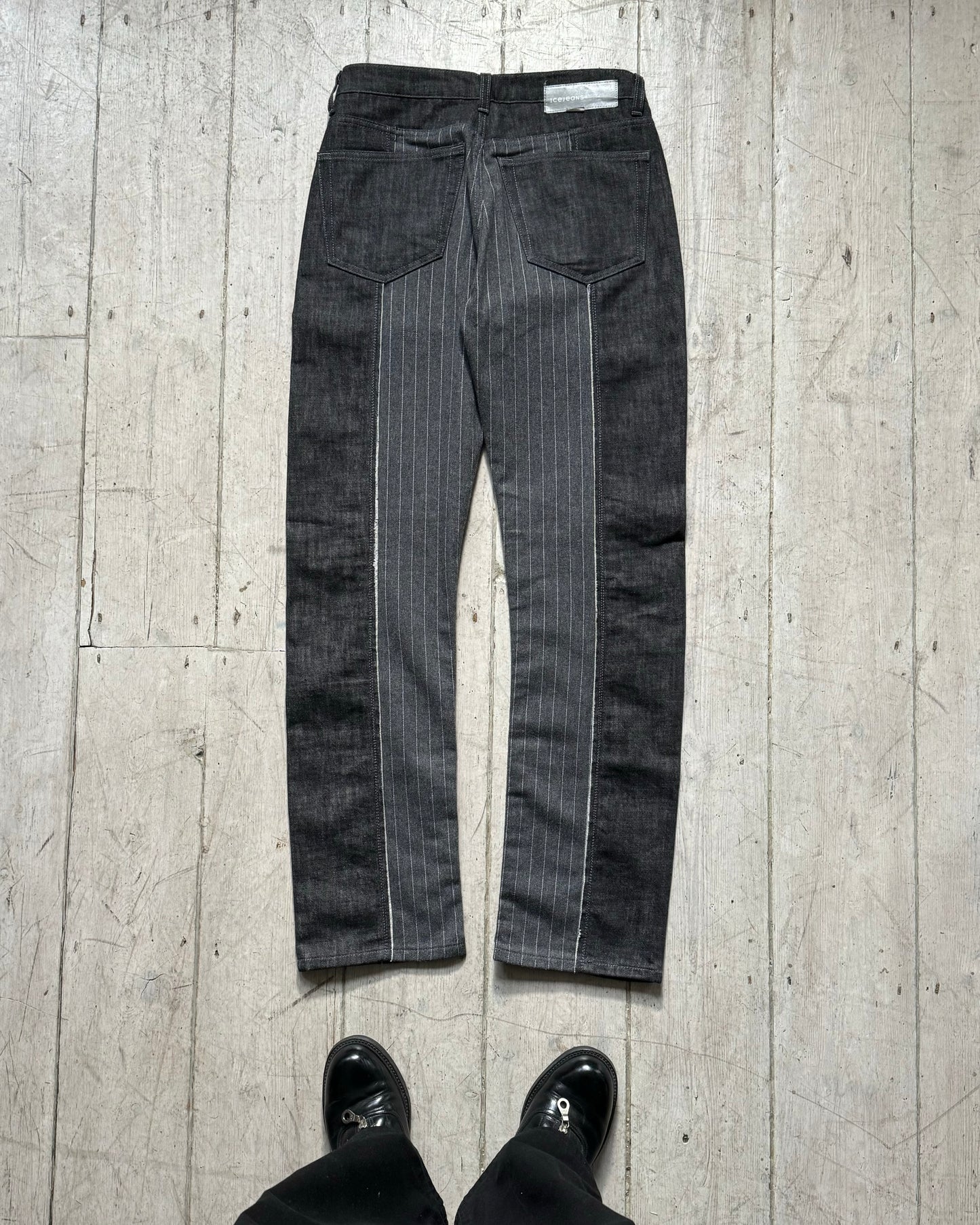 Early 2000s Grey Hybrid Striped / Denim Panelled Pants  (~30~)