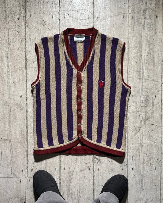 90s Beige Purple Burgundy Vertical Striped Knit Vest (~M~)