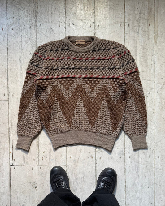 Late 70s / 80s Brown Candy Cane Style Ribbing / Zig Zag Pattern Jumper (~M~)