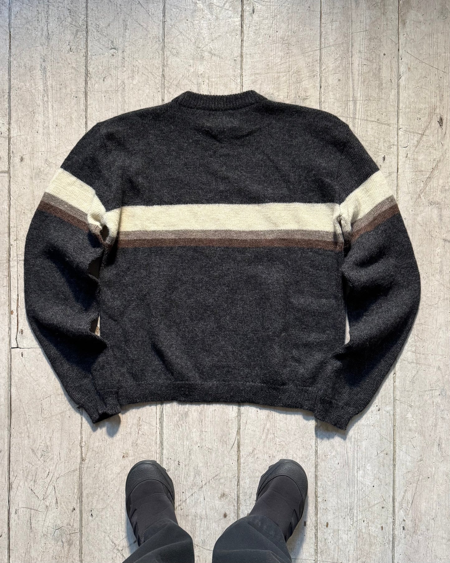 90s Grey Brown Cream Centre Stripe Knit Jumper  (~L~)