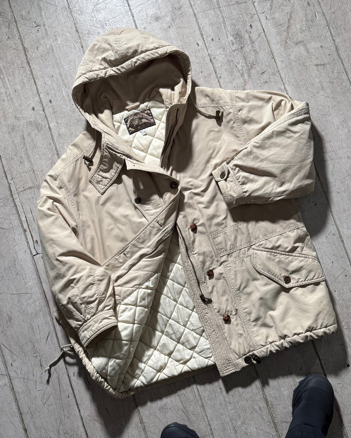 90s Beige Asymmetrical Quilted Beige Parka Jacket (~M~)