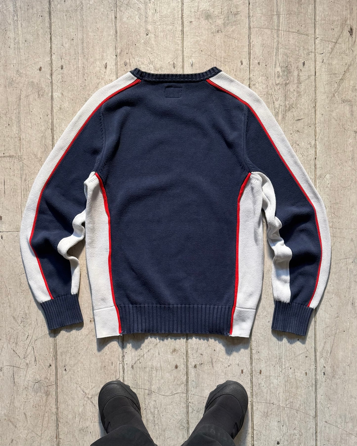 Early 2000s Navy White Red Side Panel Knit Jumper  (~M~)