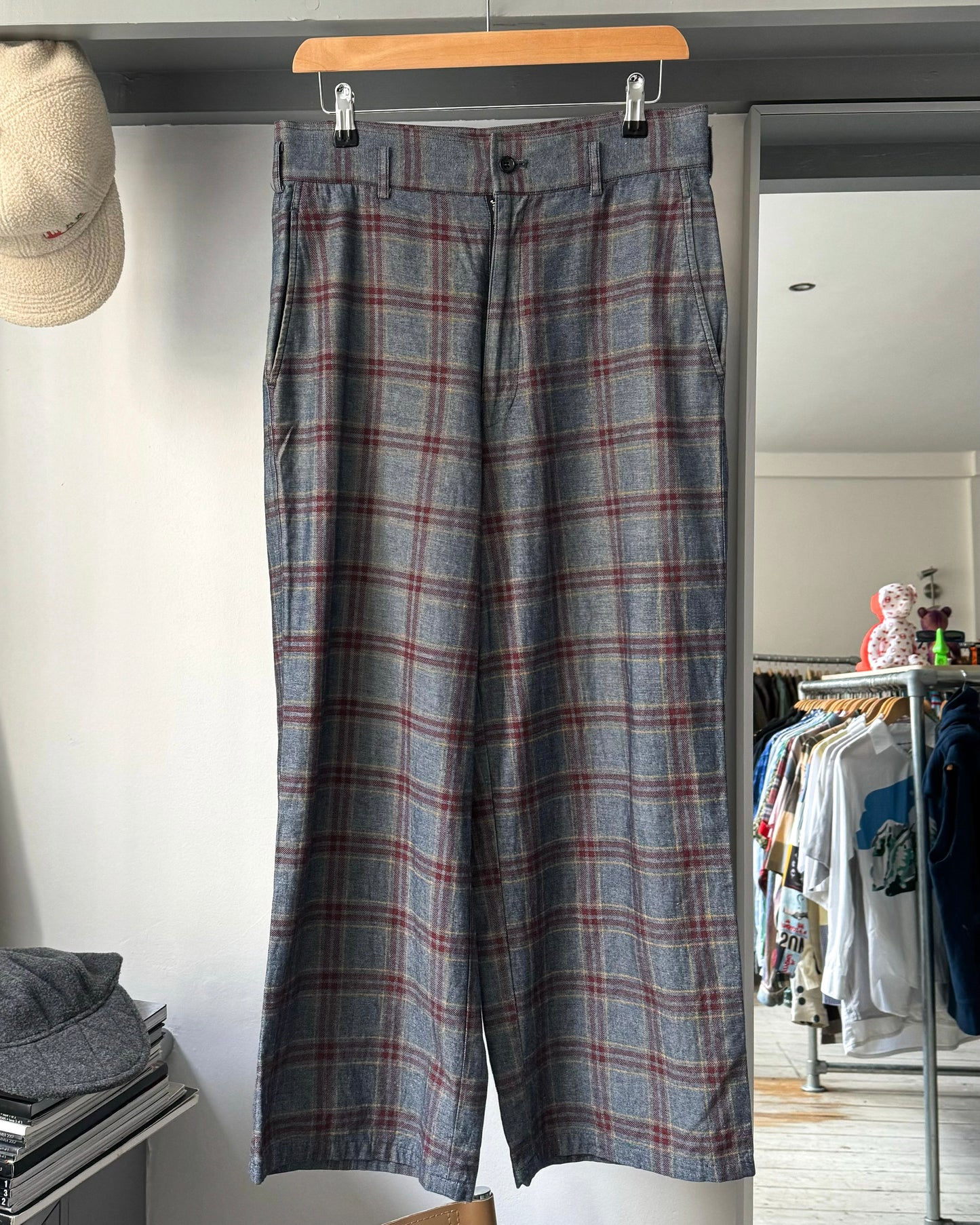 1997 Chambray Blue / Red / Yellow Plaid Pants  (30~31)