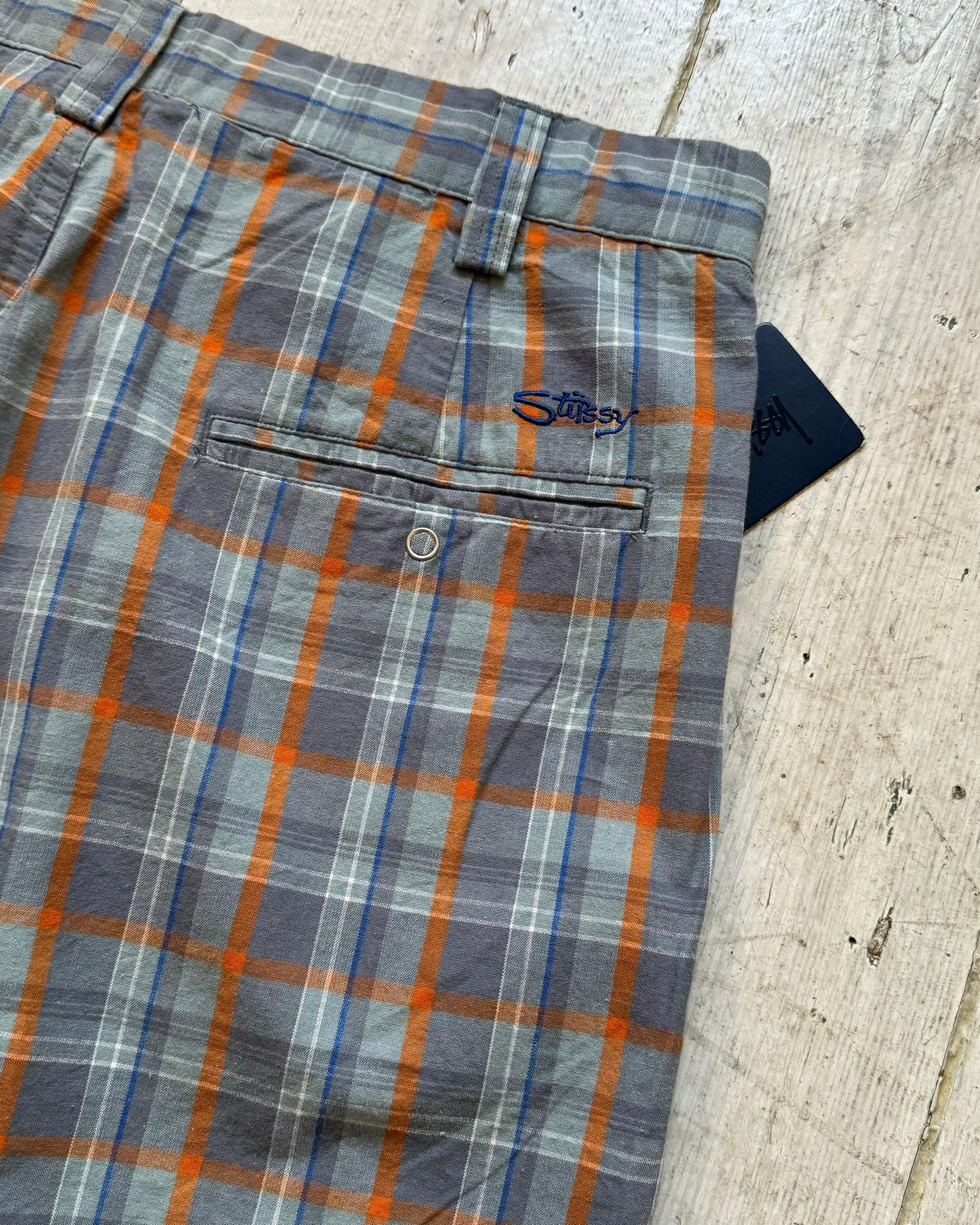 Grey Orange Blue Plaid Shorts (32)