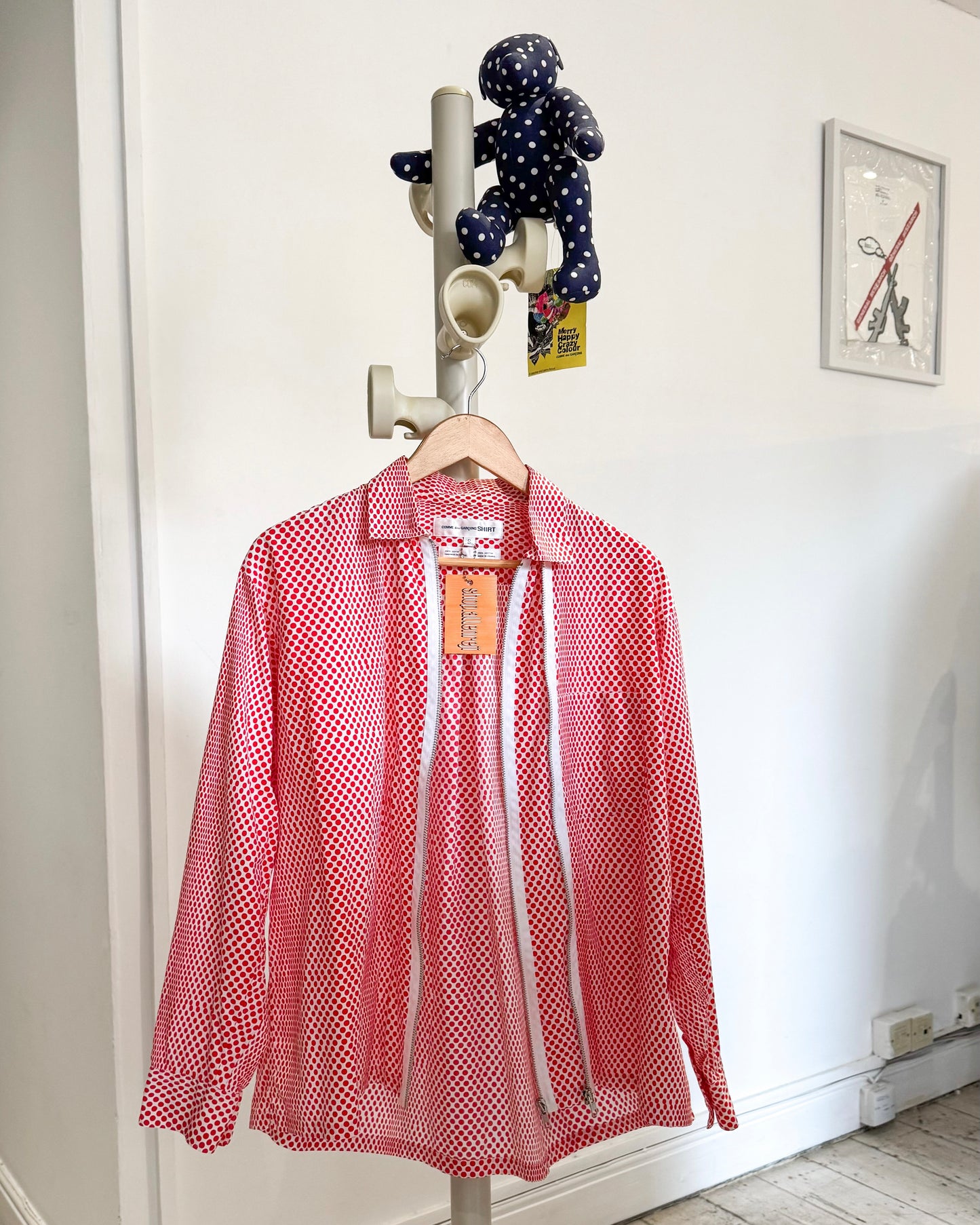 90s Red Polka Dot Double Zip Up Shirt  (M~L)