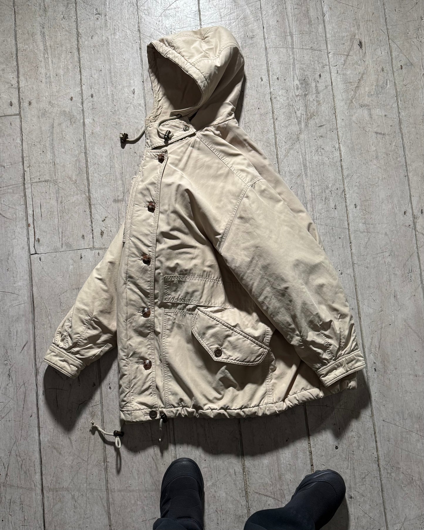 90s Beige Asymmetrical Quilted Beige Parka Jacket (~M~)