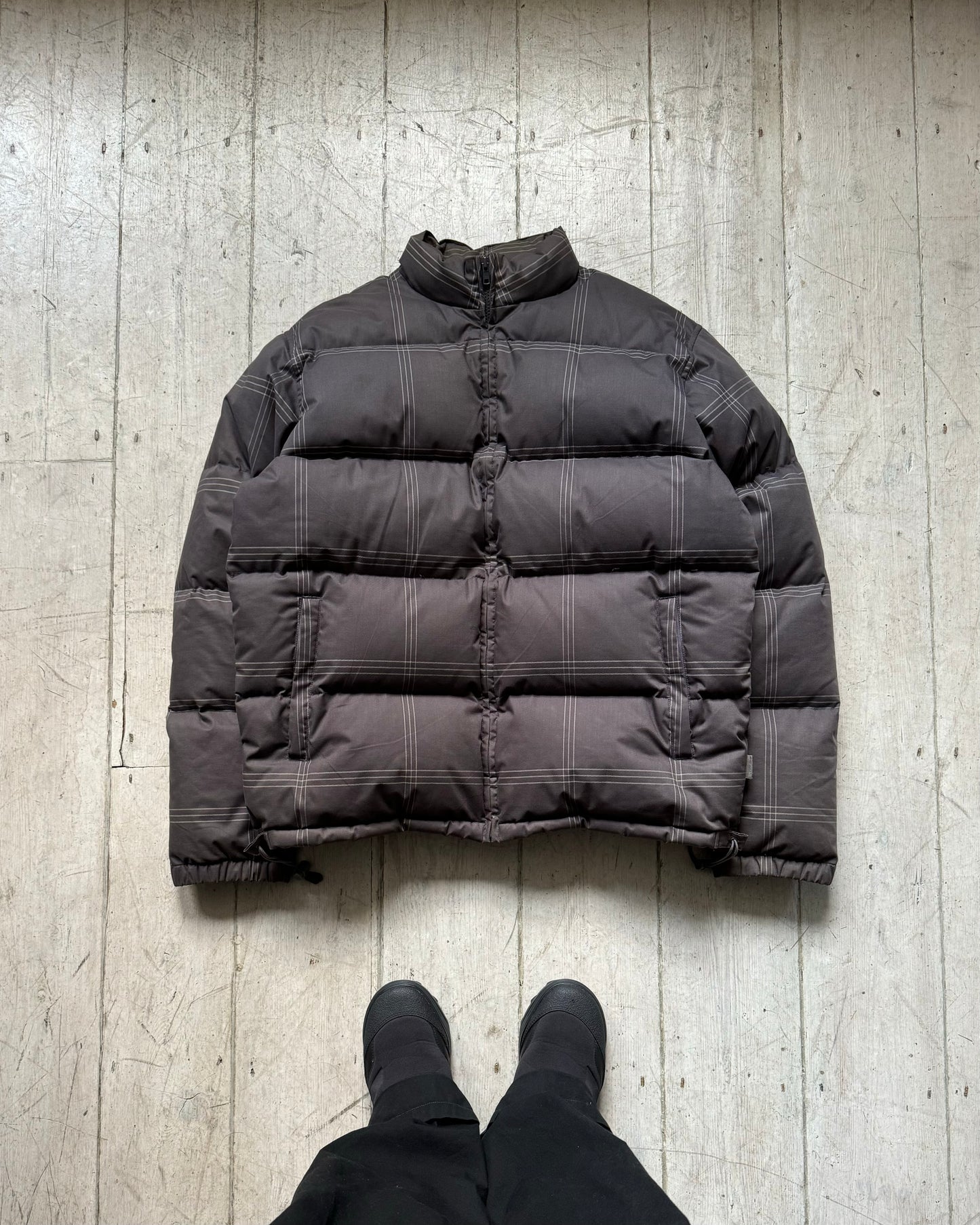 Grey Brown / Mocha Micro Plaid Puffer Jacket (M & L)