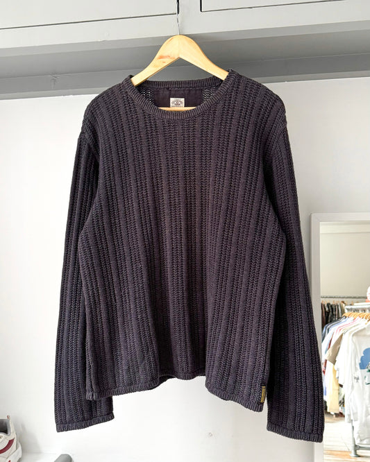 90s Dual Gauge Striped Washed Black Knit Jumper (M~L)