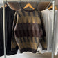 80s Brown Grey Diagonal V-neck Knit Sweater / Jumper (~L~)