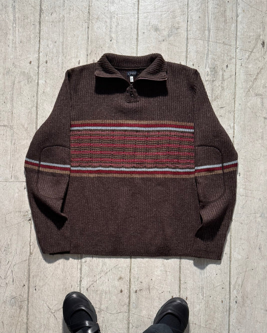 Early 2000s Brown Striped Quarter Zip Knit Jumper  (~M~)