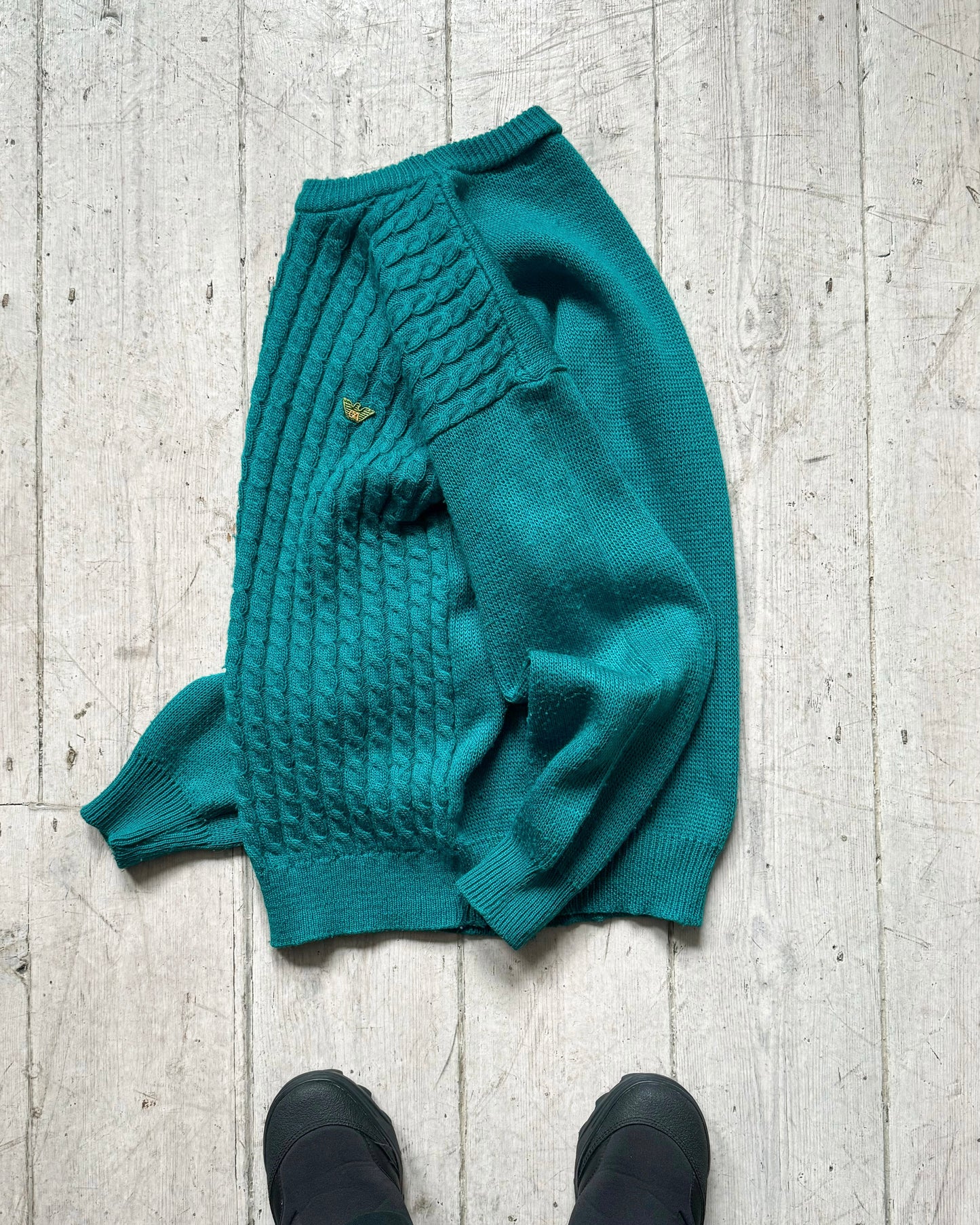 80s Vivid Teal Cable Knit Front Jumper  (~M~)