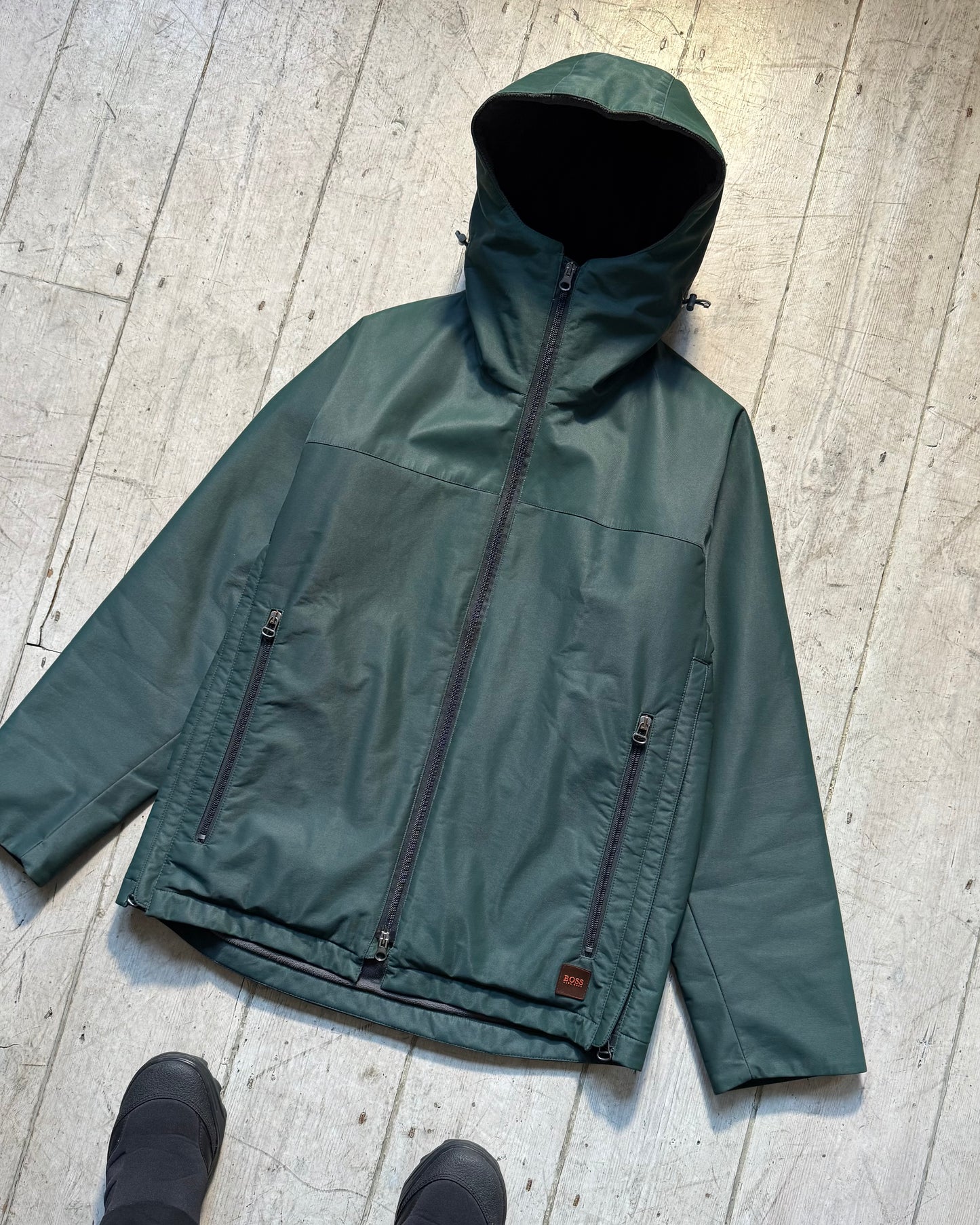 2000s Iridescent Deep Green Fleece Lined Side Zip Technical Jacket (~M~)