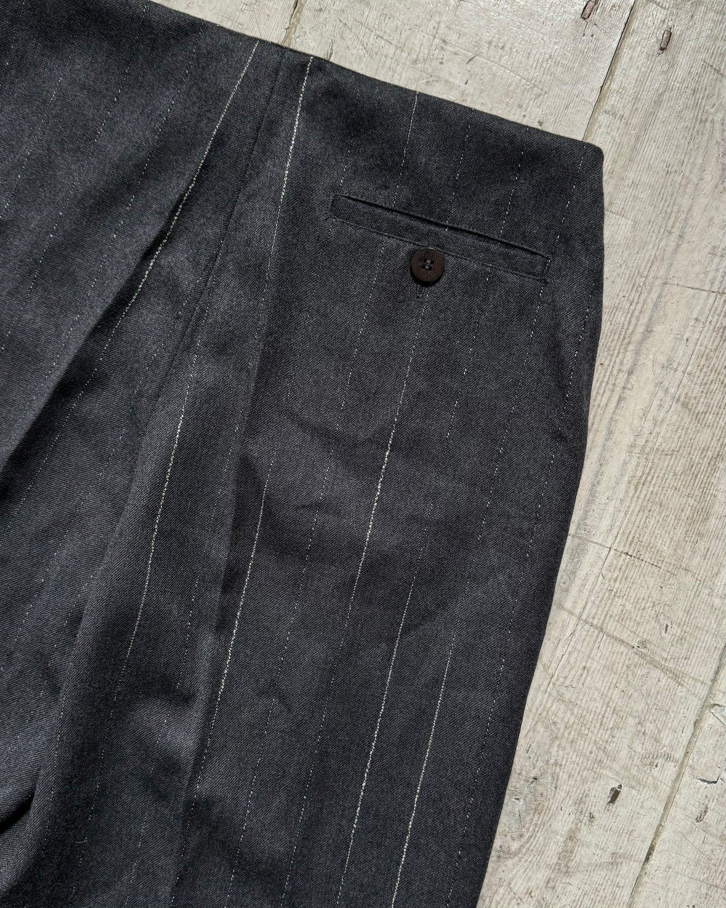 Early 2000s Grey Staggered Pinstripe Virgin Wool Wide Dress Pants  (~30~)