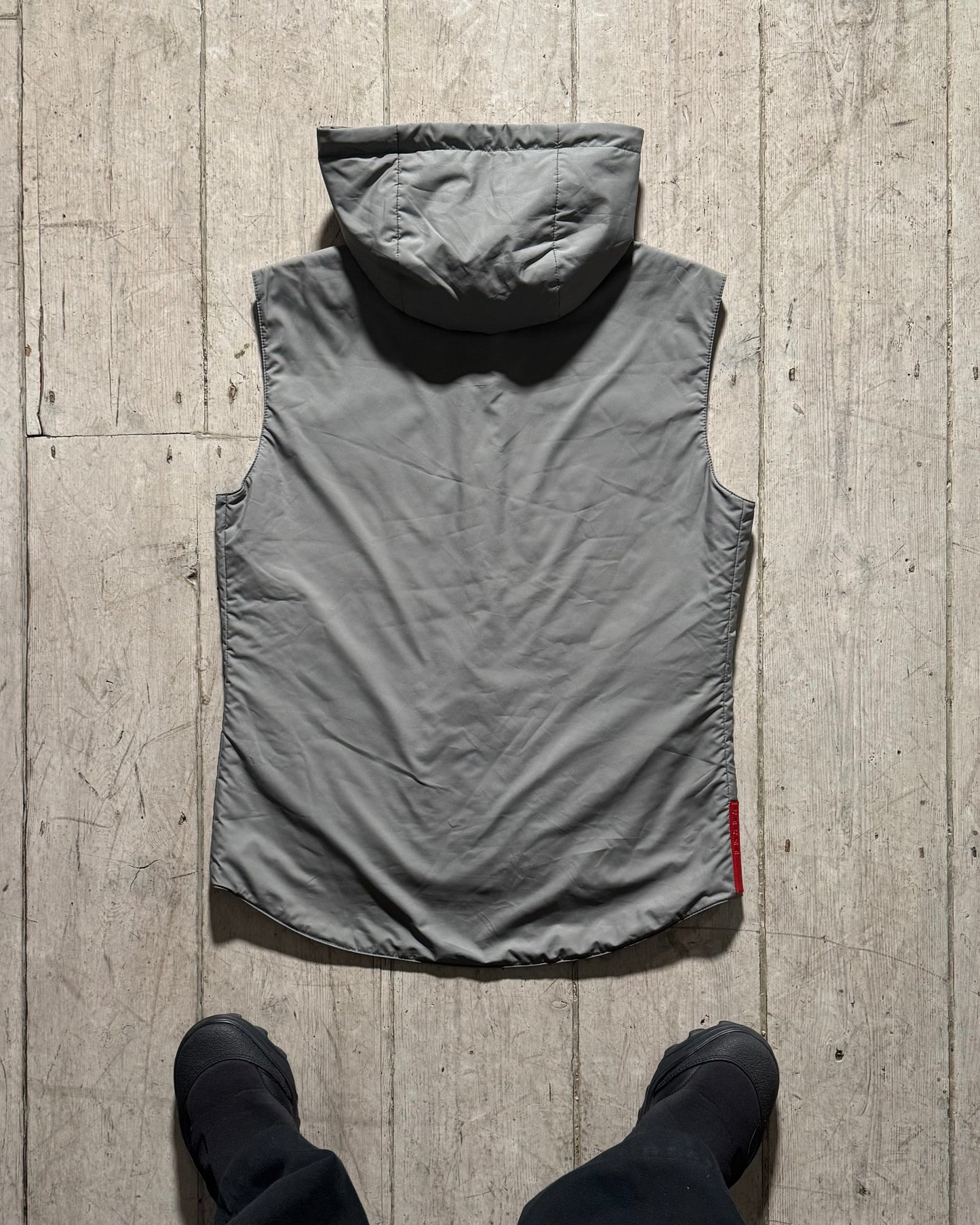 Grey Hooded Snap Down Lightly Padded Minimal Vest (~S~)