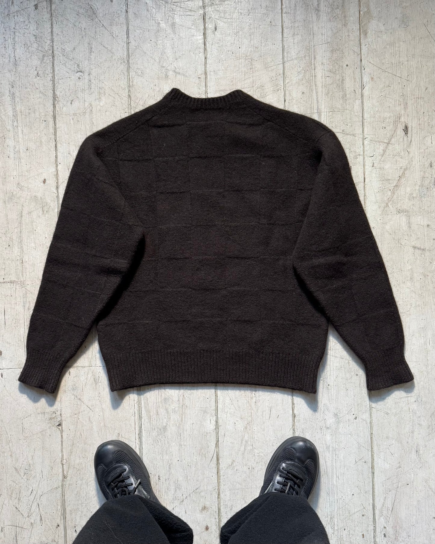 80s Brown Tonal Check Textured Knit Jumper (~M~)