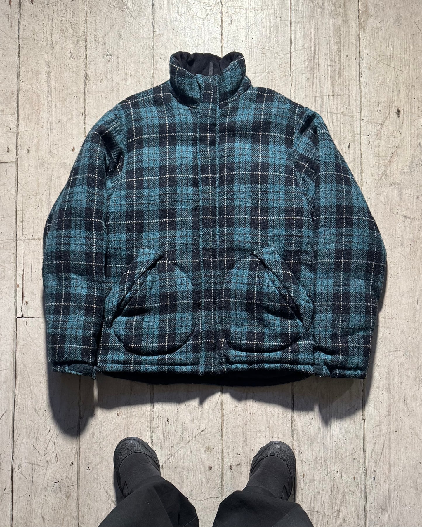 90s Harris Tweed Wool Plaid Puffer Jacket (OS)