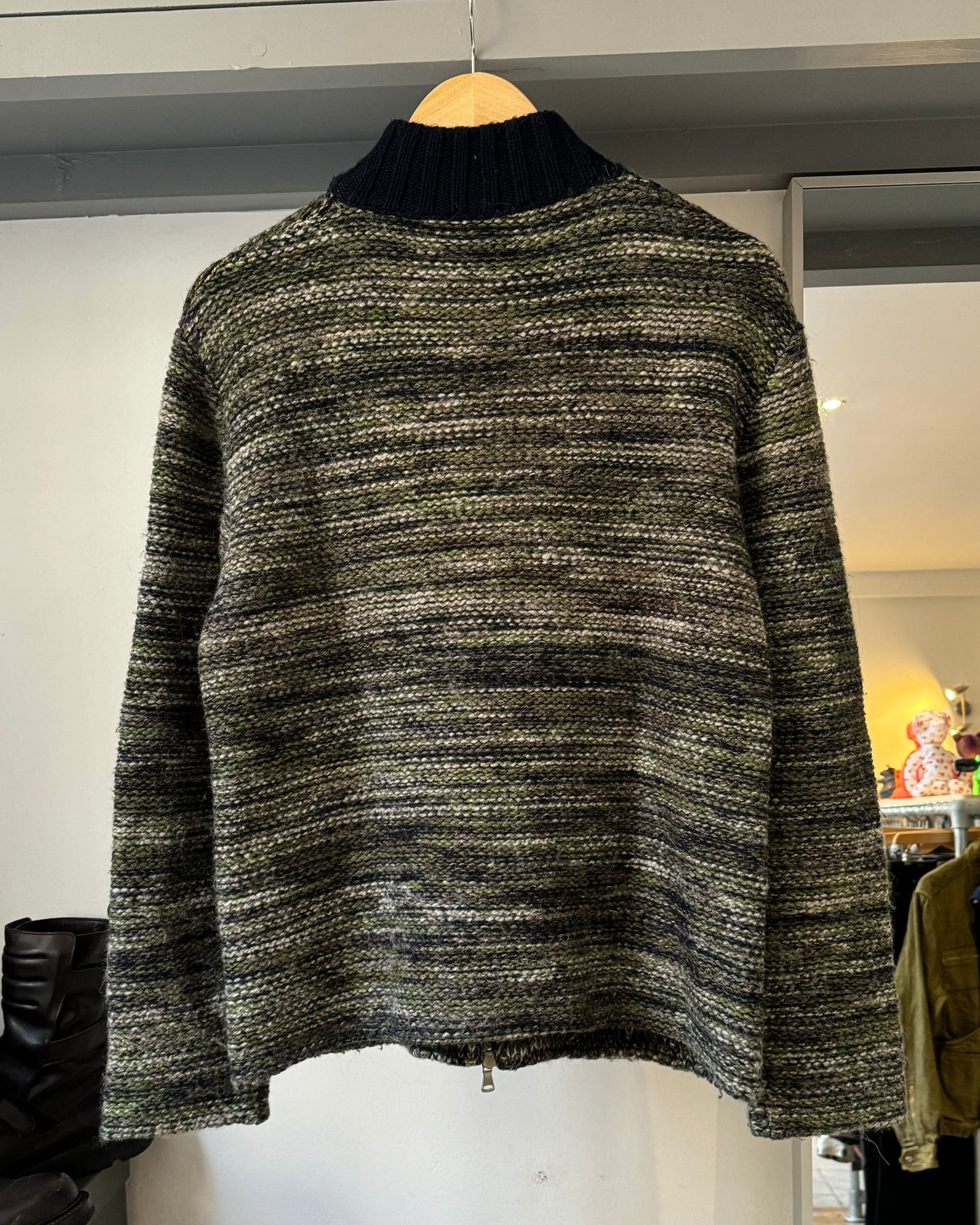 Green Heather Patch Pocket Zip Up Knit (~M~)