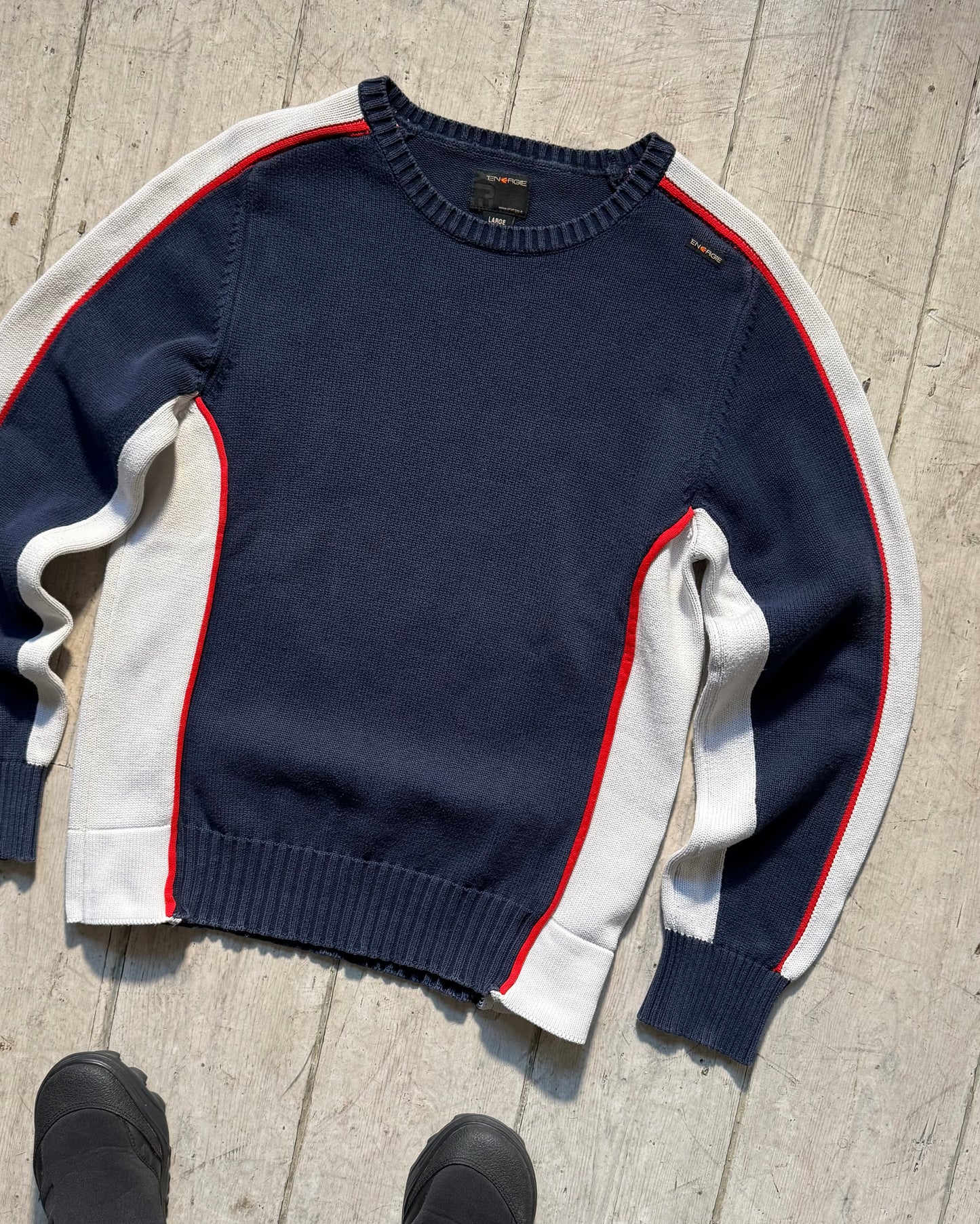 Early 2000s Navy White Red Side Panel Knit Jumper  (~M~)