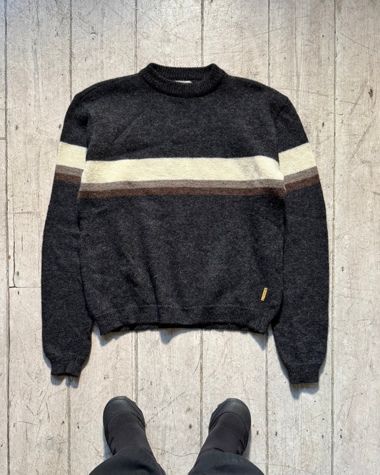 90s Grey Brown Cream Centre Stripe Knit Jumper  (~L~)