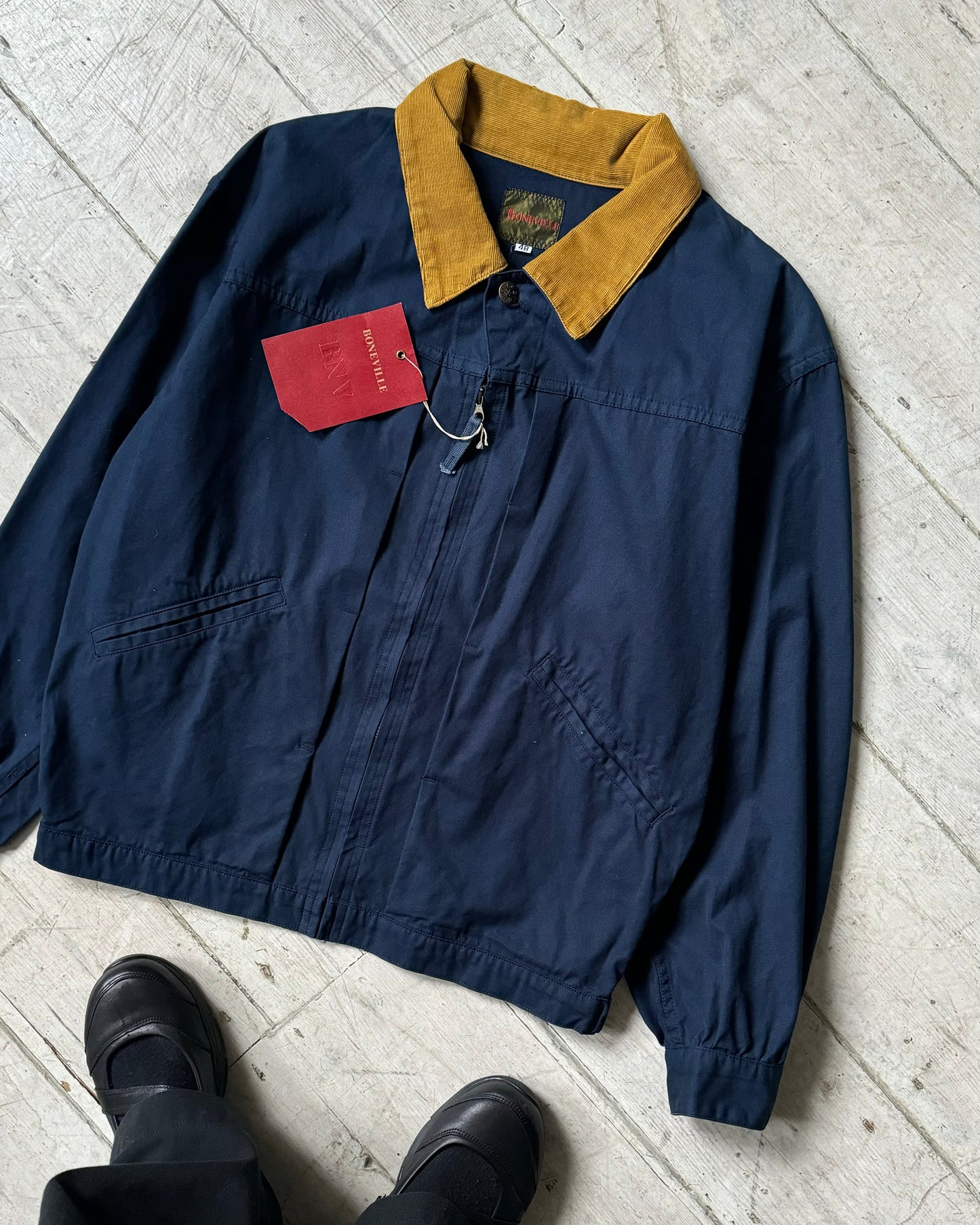 80s Pleated Front Boxy Navy Work Jacket (~L~)