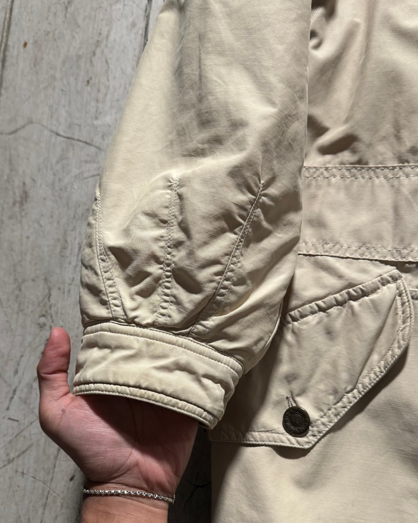 90s Beige Asymmetrical Quilted Beige Parka Jacket (~M~)