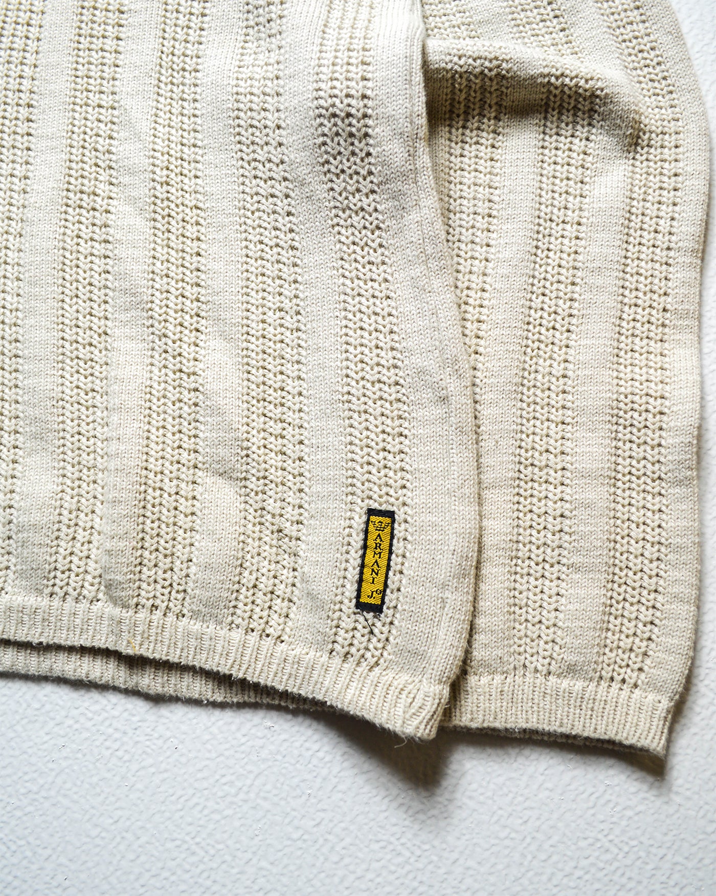 90s Dual Gauge Striped Tonal Patch Pocket Cream Knit Jumper